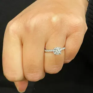 Minimalist 14K Solid White Gold Round Cut Moissanite and Natural Diamond Engagement Ring Bridal, Wedding 1.45ctw
