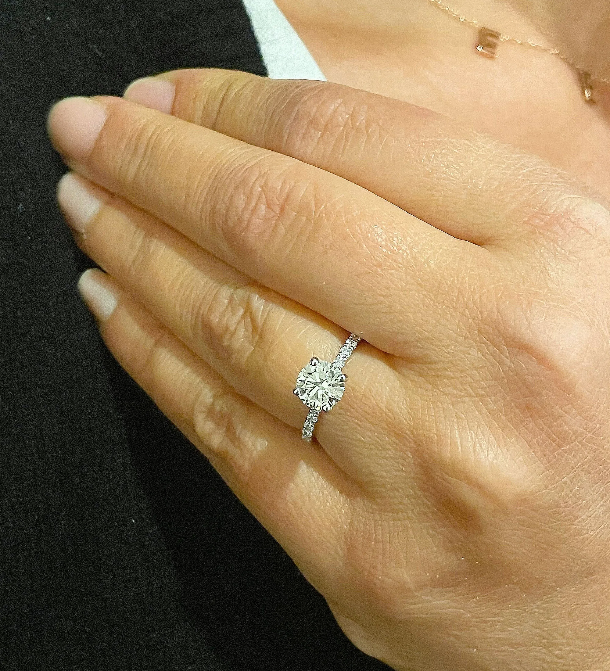 Minimalist 14K Solid White Gold Round Cut Moissanite and Natural Diamond Engagement Ring Bridal, Wedding 1.45ctw