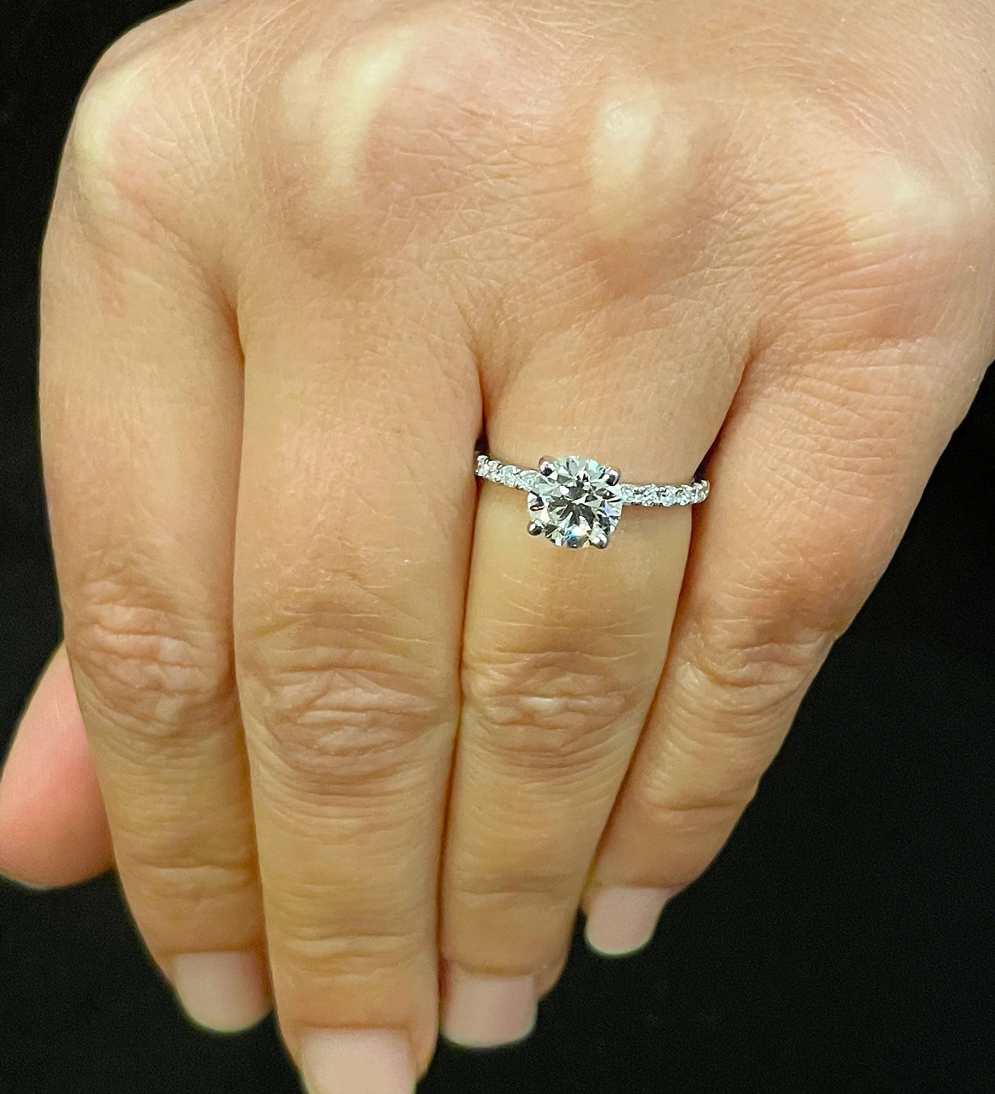 Minimalist 14K Solid White Gold Round Cut Moissanite and Natural Diamond Engagement Ring Bridal, Wedding 1.45ctw