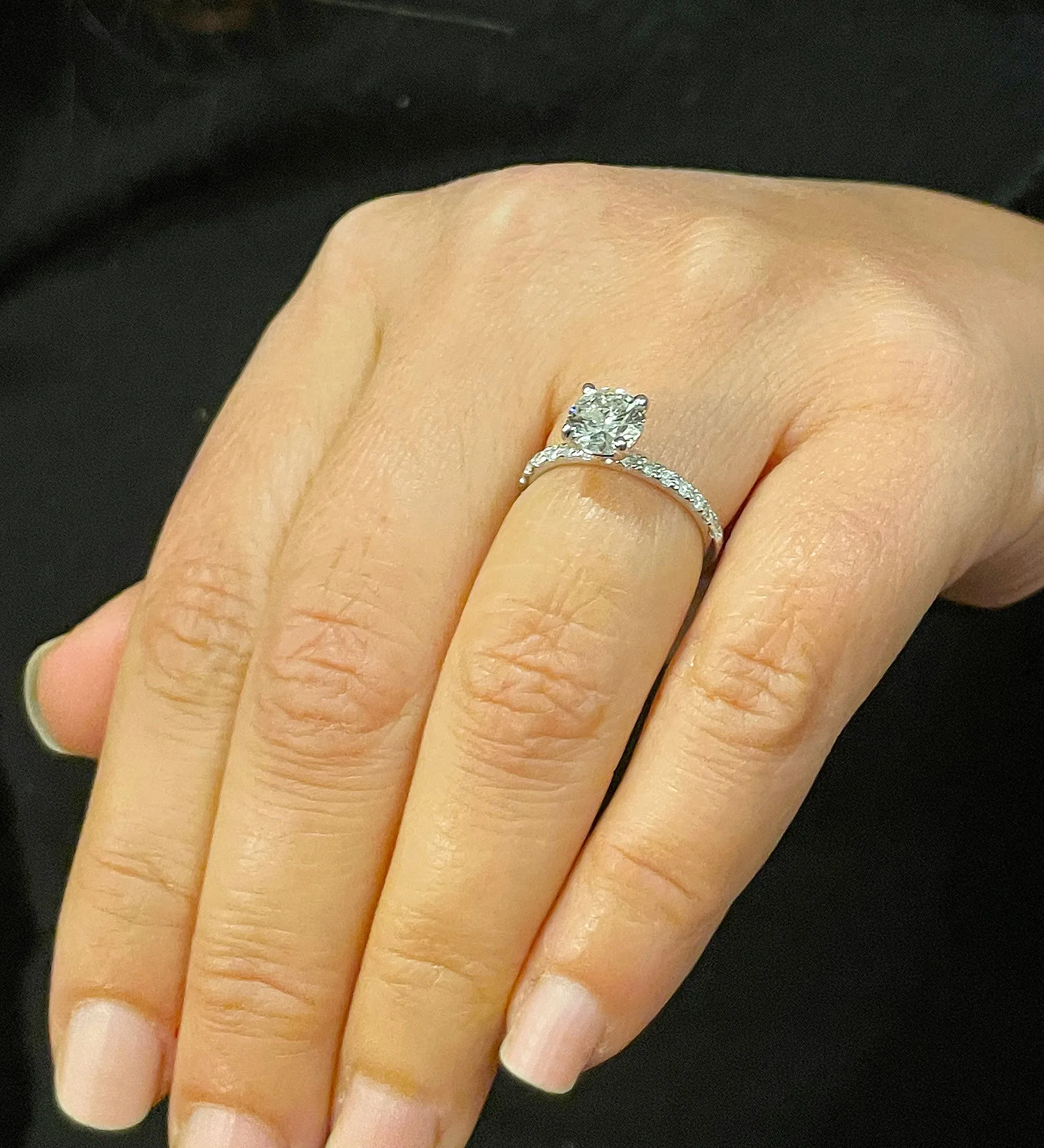 Minimalist 14K Solid White Gold Round Cut Moissanite and Natural Diamond Engagement Ring Bridal, Wedding 1.45ctw