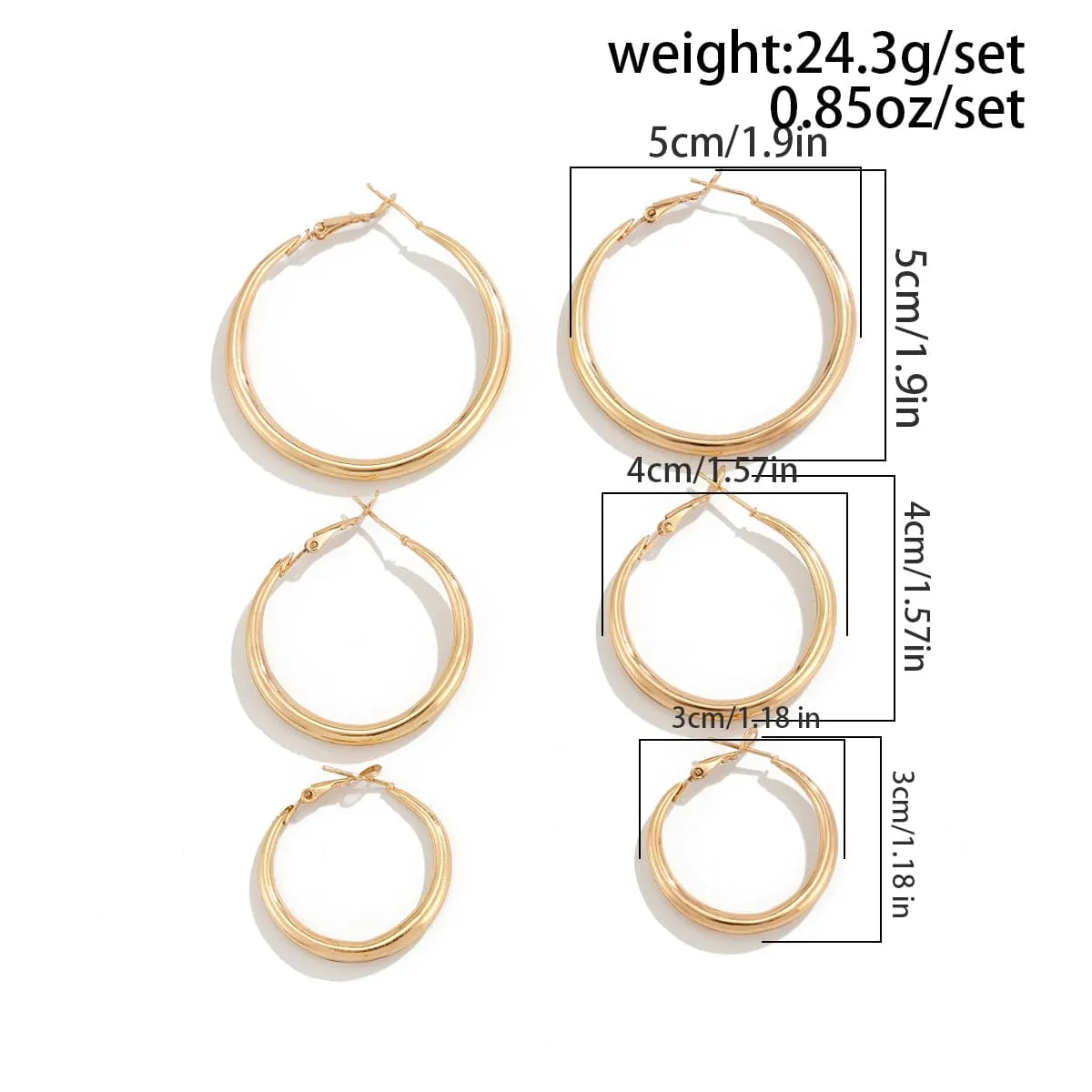 Minimalist 3 Pairs Gold Silver Tone Hoop Earrings Set