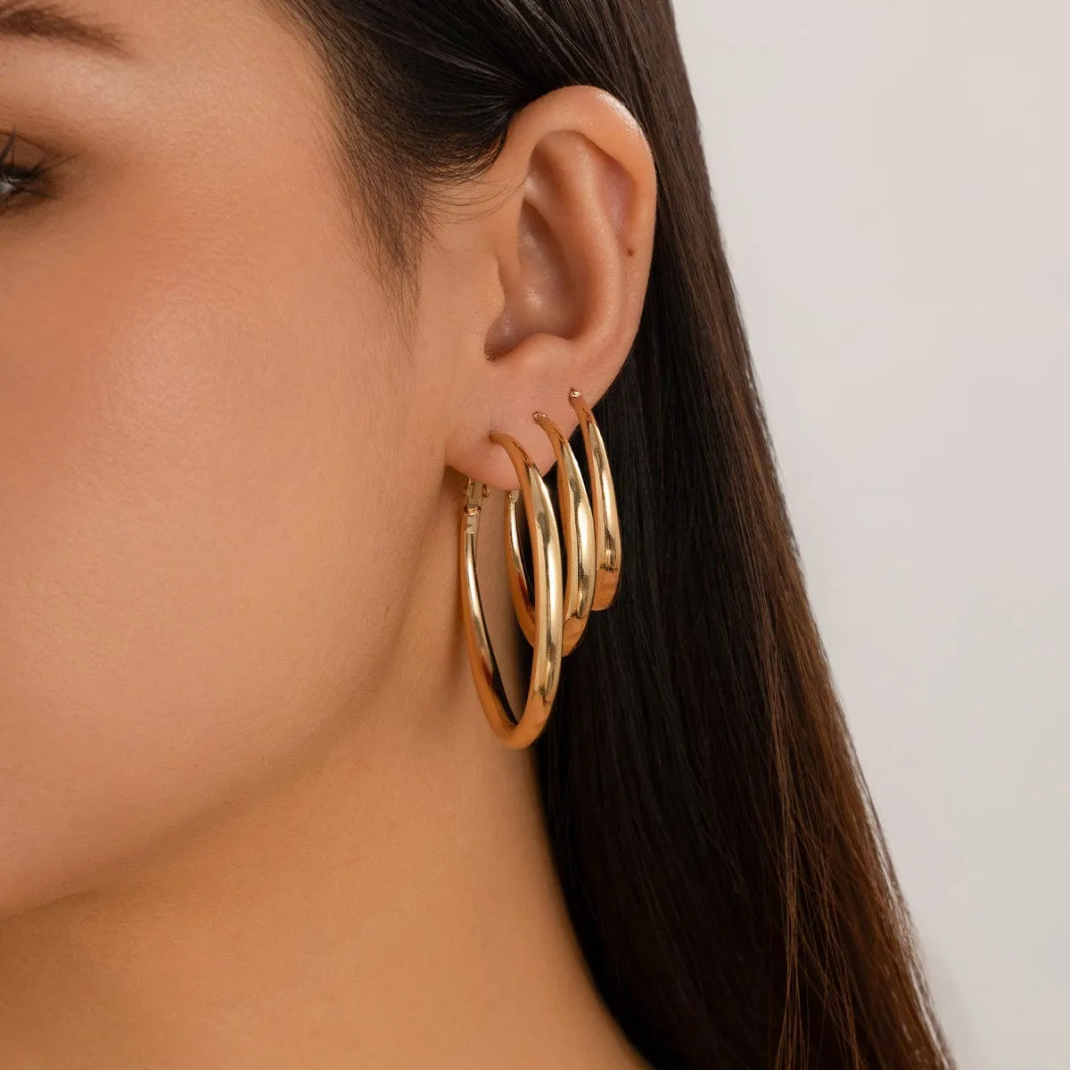 Minimalist 3 Pairs Gold Silver Tone Hoop Earrings Set