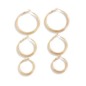 Minimalist 3 Pairs Gold Silver Tone Hoop Earrings Set