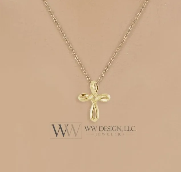 Minimalist CROSS Necklace - 14k SOLID Gold (Yellow, White, Rose), Platinum or Sterling Silver 13mm x 10.5mm
