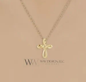 Minimalist CROSS Necklace - 14k SOLID Gold (Yellow, White, Rose), Platinum or Sterling Silver 13mm x 10.5mm