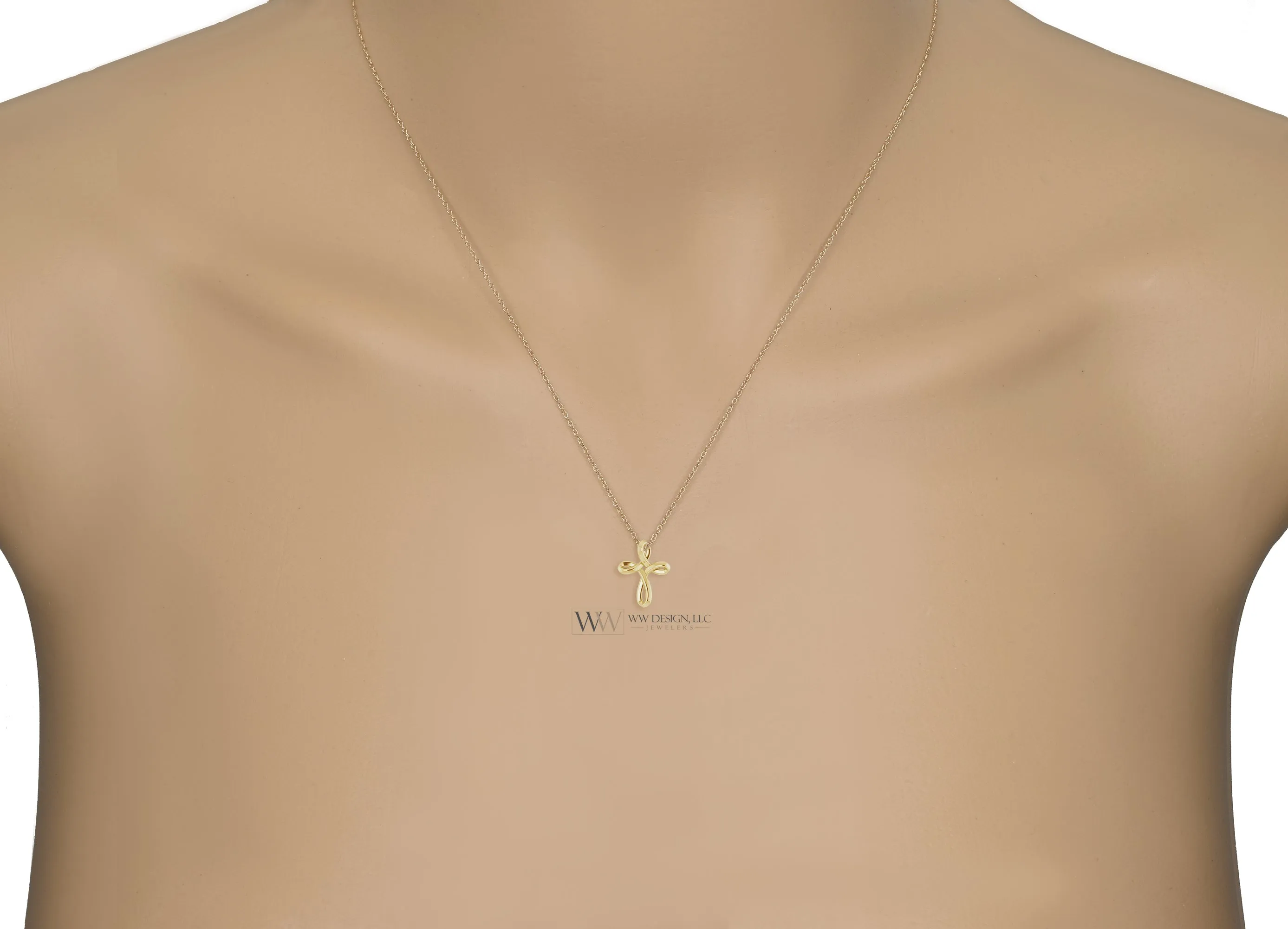 Minimalist CROSS Necklace - 14k SOLID Gold (Yellow, White, Rose), Platinum or Sterling Silver 13mm x 10.5mm