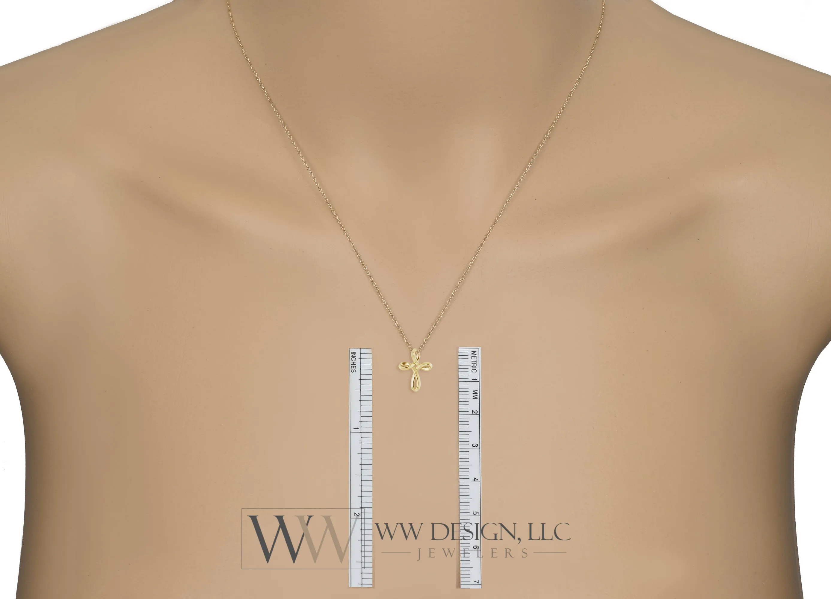 Minimalist CROSS Necklace - 14k SOLID Gold (Yellow, White, Rose), Platinum or Sterling Silver 13mm x 10.5mm