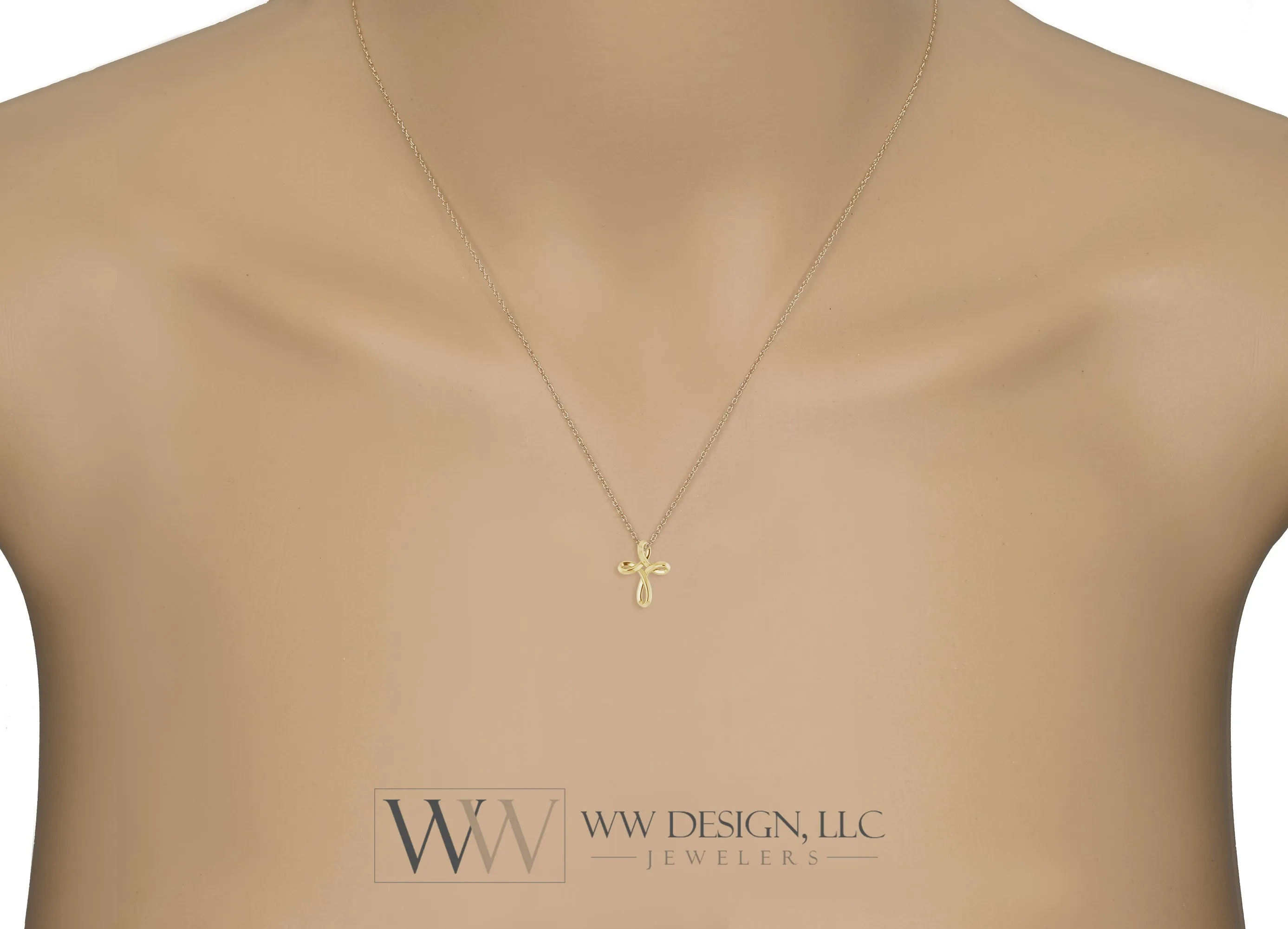 Minimalist CROSS Necklace - 14k SOLID Gold (Yellow, White, Rose), Platinum or Sterling Silver 13mm x 10.5mm