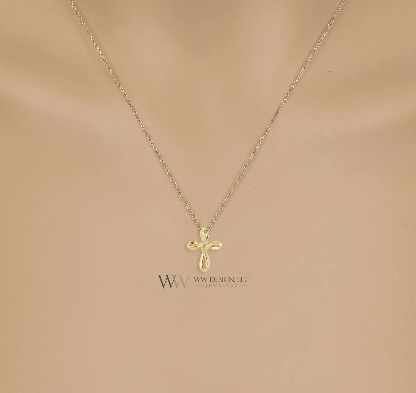 Minimalist CROSS Necklace - 14k SOLID Gold (Yellow, White, Rose), Platinum or Sterling Silver 13mm x 10.5mm