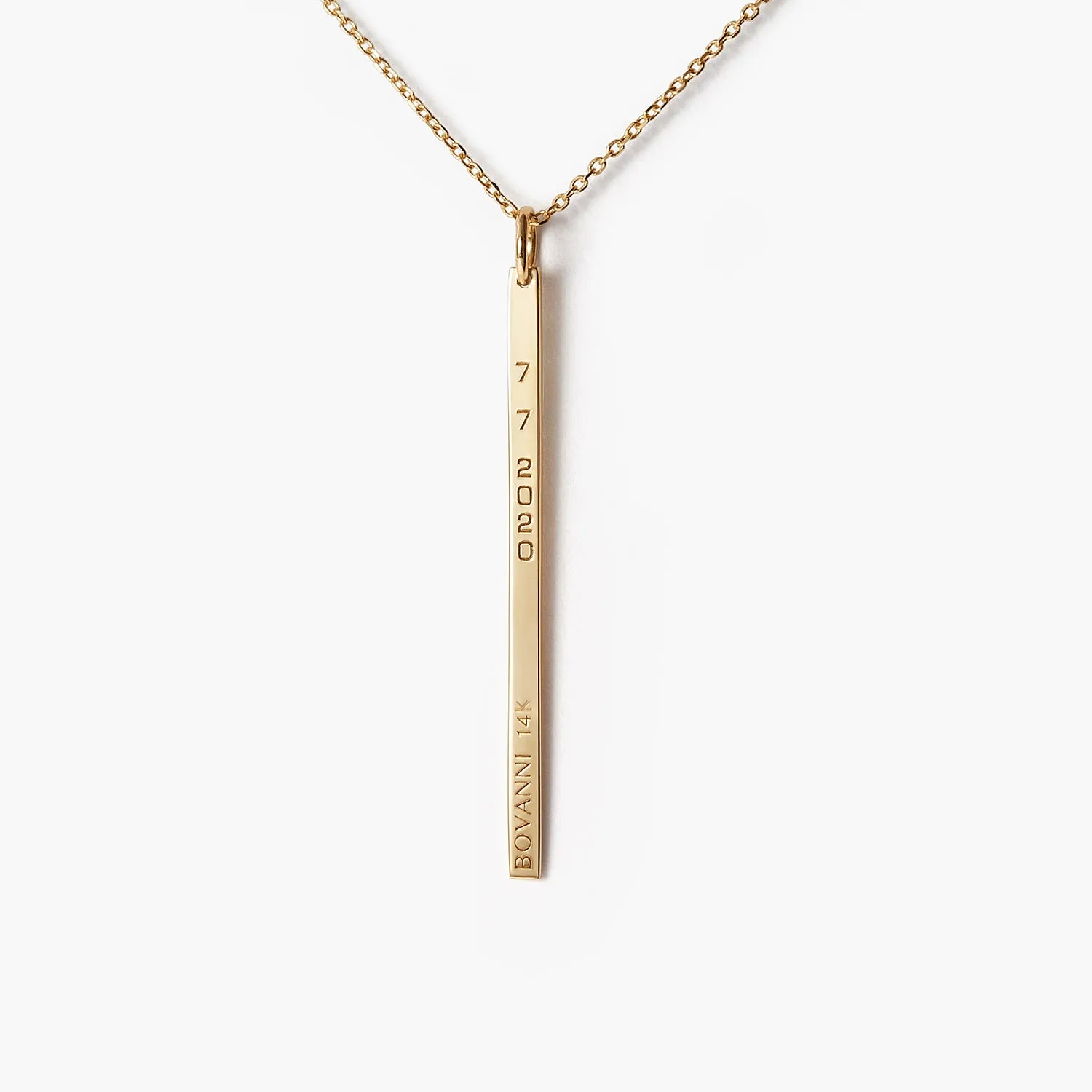 Minimalist Pillar Bar Vertical 14K Solid Gold Necklace
