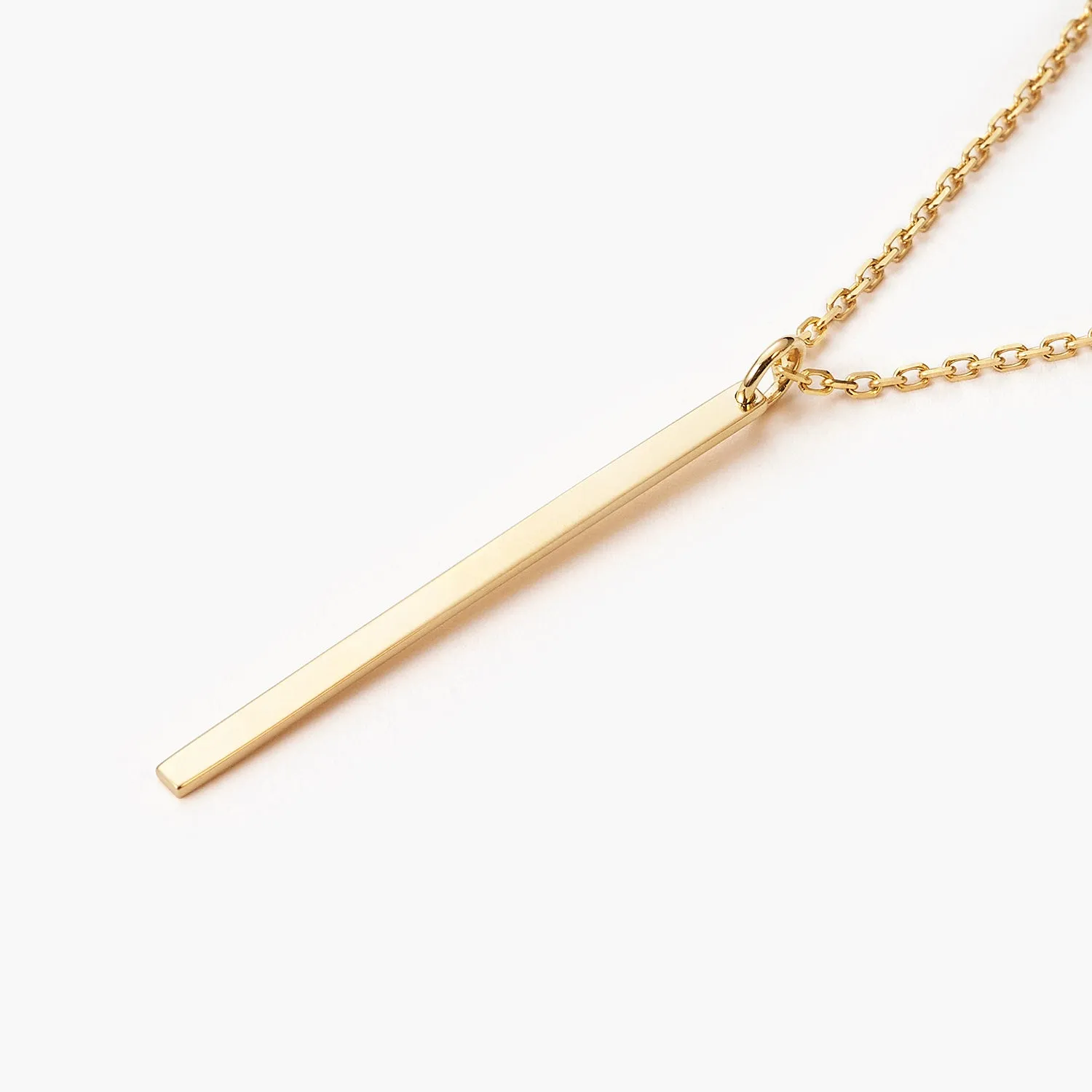 Minimalist Pillar Bar Vertical 14K Solid Gold Necklace