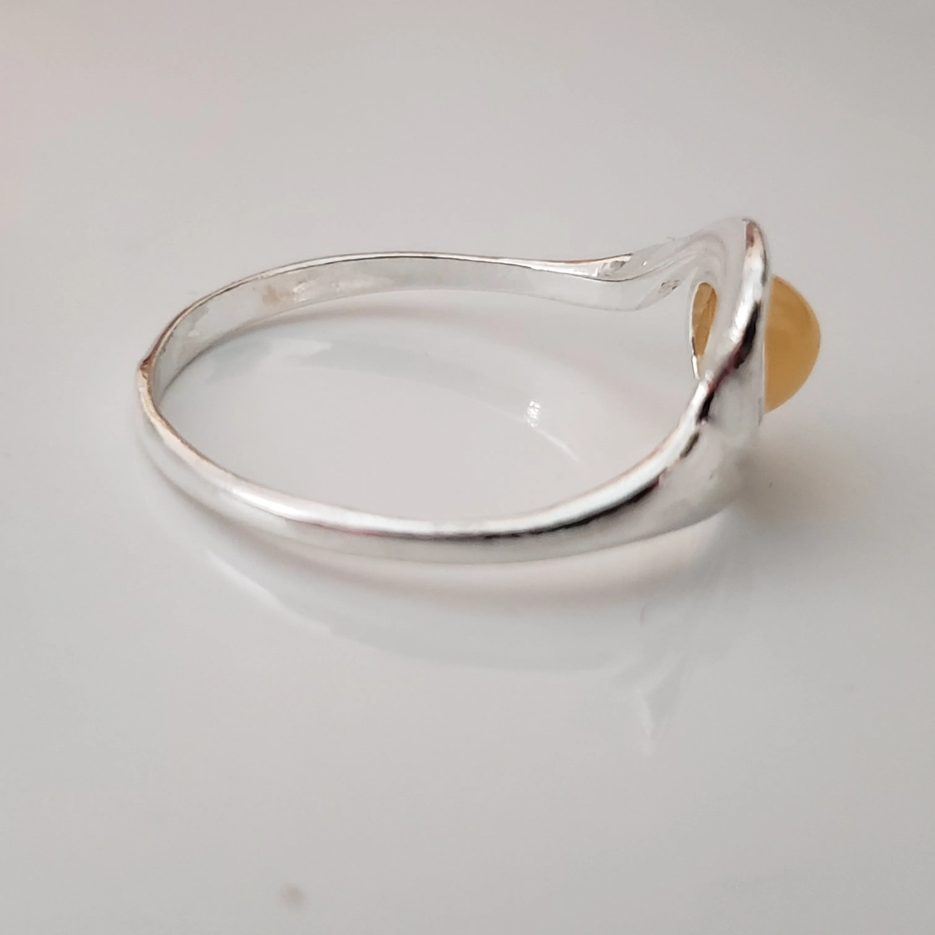 Minimalist Ring  Oval Yellow Shade Natural Amber & Sterling Silver