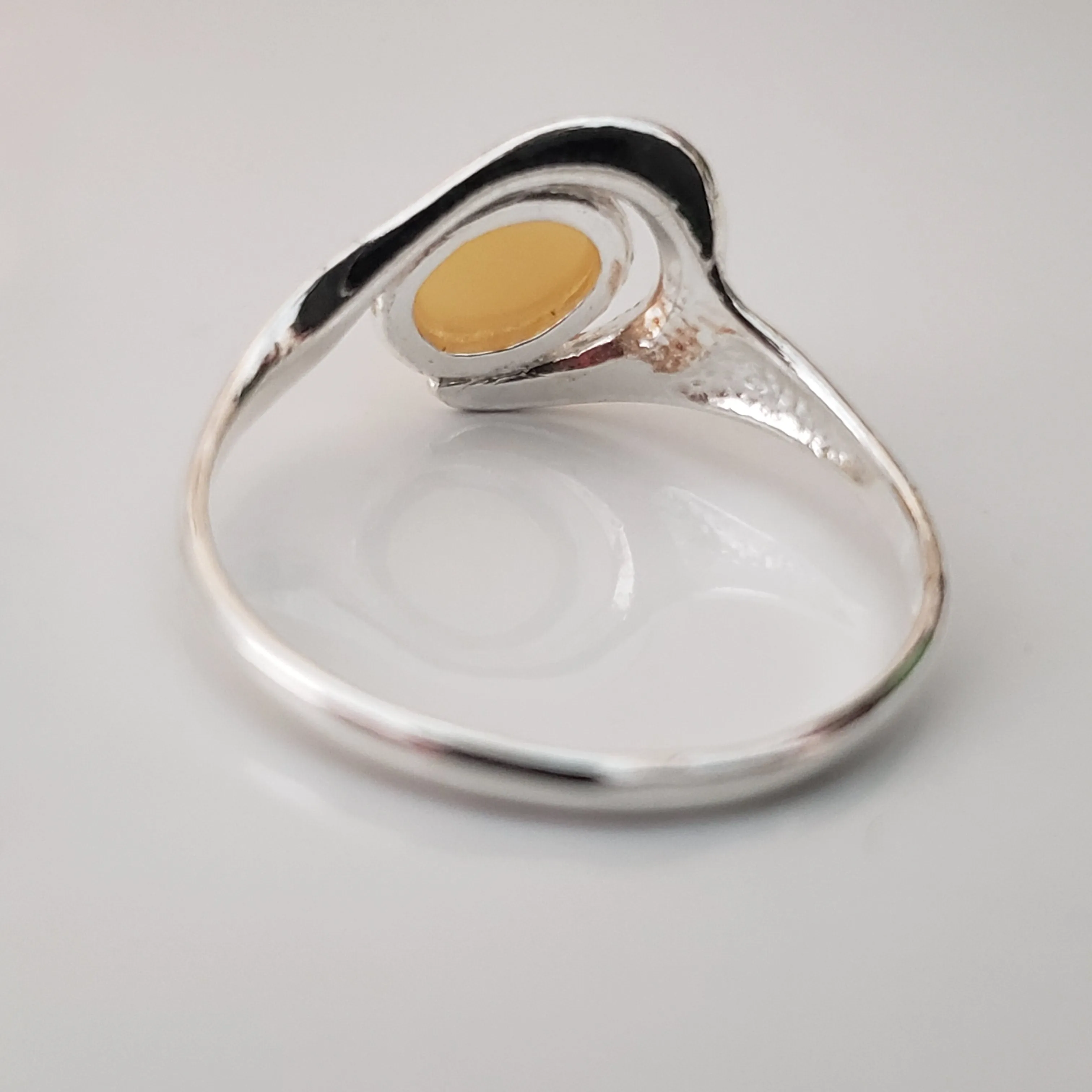Minimalist Ring  Oval Yellow Shade Natural Amber & Sterling Silver