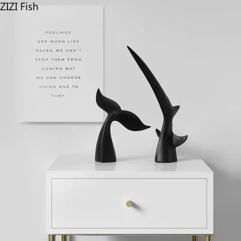 Minimalist Shark & Whale Tale Figures in Black
