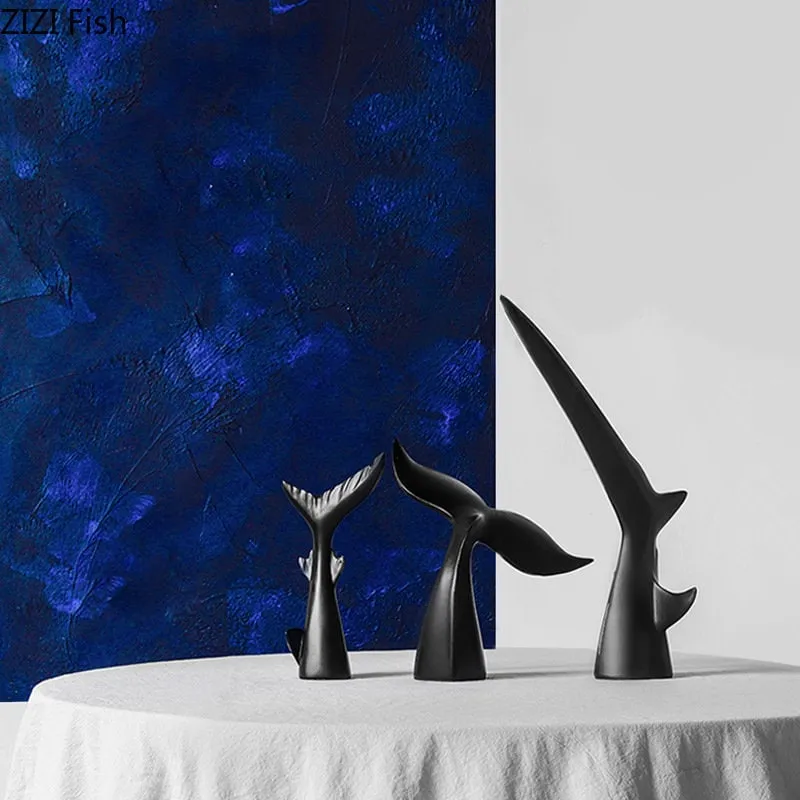 Minimalist Shark & Whale Tale Figures in Black