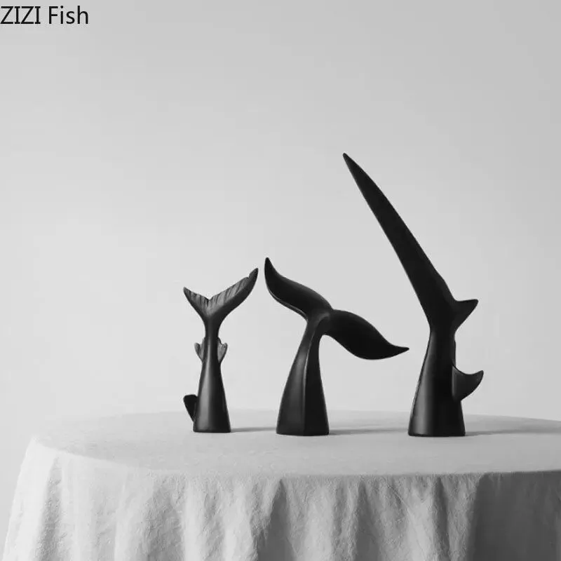 Minimalist Shark & Whale Tale Figures in Black