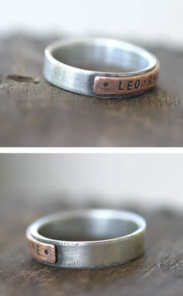 Mixed metal copper and sterling silver personalized band ring (S0180)