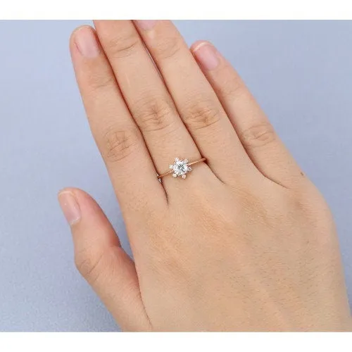 Moissanite engagement ring rose gold unique engagement ring vintage side stone Round shaped wedding for women Bridal Anniversary gift