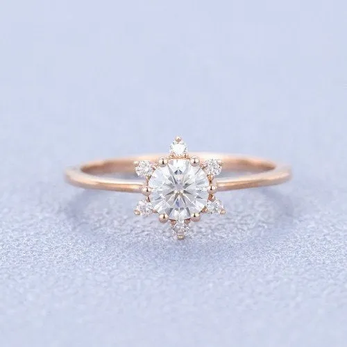 Moissanite engagement ring rose gold unique engagement ring vintage side stone Round shaped wedding for women Bridal Anniversary gift