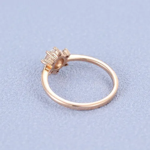 Moissanite engagement ring rose gold unique engagement ring vintage side stone Round shaped wedding for women Bridal Anniversary gift