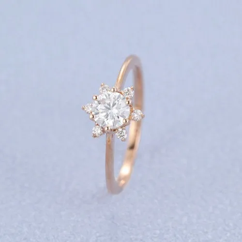 Moissanite engagement ring rose gold unique engagement ring vintage side stone Round shaped wedding for women Bridal Anniversary gift