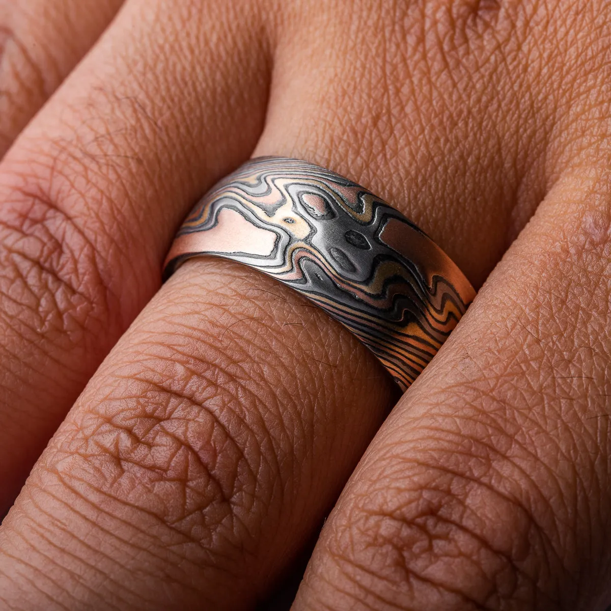 Mokume Gane Kazaru Ring in Twist Pattern