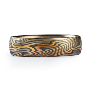 Mokume Gane Rustic Wedding Band in Twist Pattern and Firestorm Palette