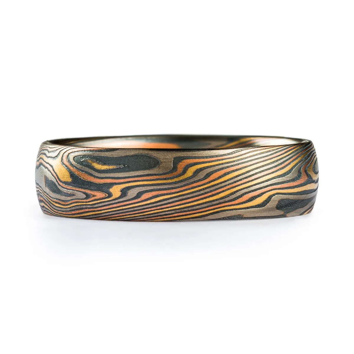 Mokume Gane Rustic Wedding Band in Twist Pattern and Firestorm Palette