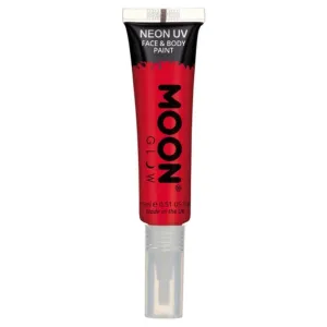 Moon Glow Intense Neon Uv Face Paint, Red With Brush Applicator