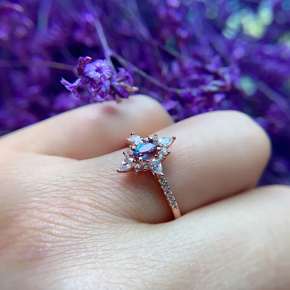 Natural Alexandrite Gemstone Ring 925 Sterling Silver Women's wedding Jewelry