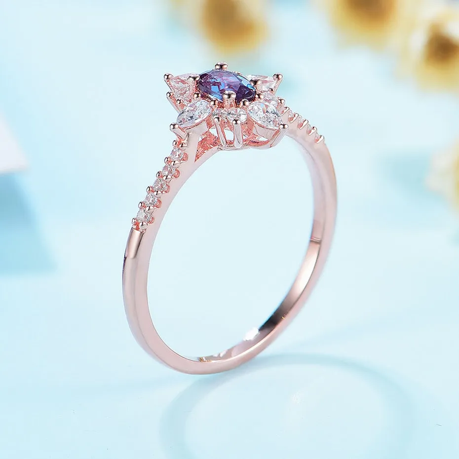 Natural Alexandrite Gemstone Ring 925 Sterling Silver Women's wedding Jewelry