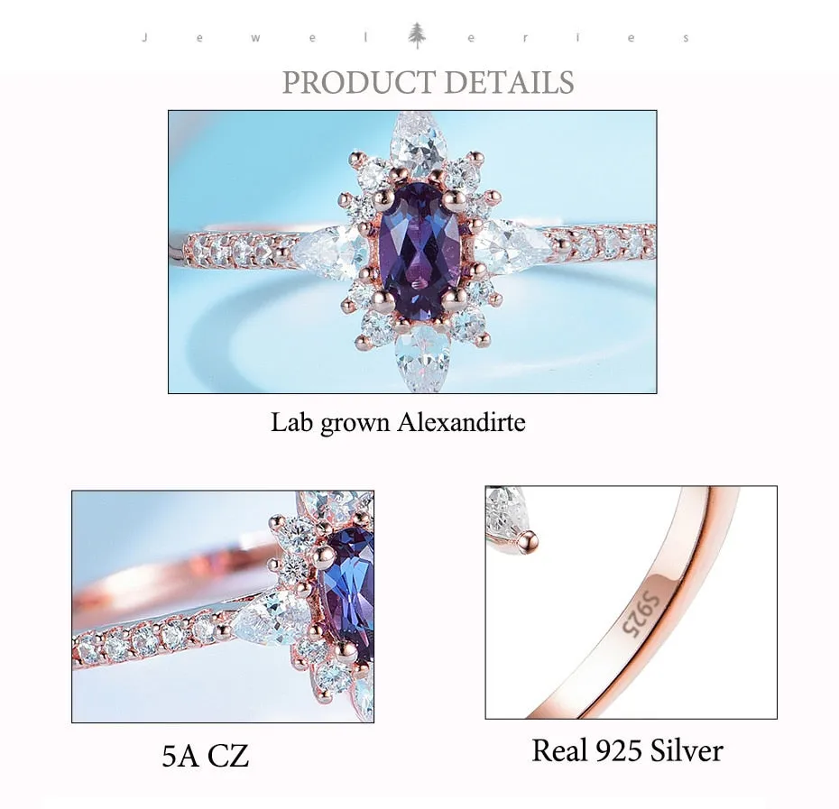 Natural Alexandrite Gemstone Ring 925 Sterling Silver Women's wedding Jewelry