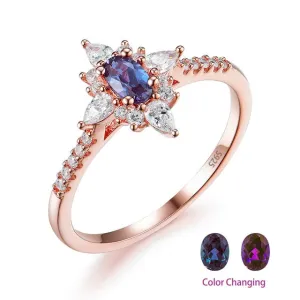 Natural Alexandrite Gemstone Ring 925 Sterling Silver Women's wedding Jewelry