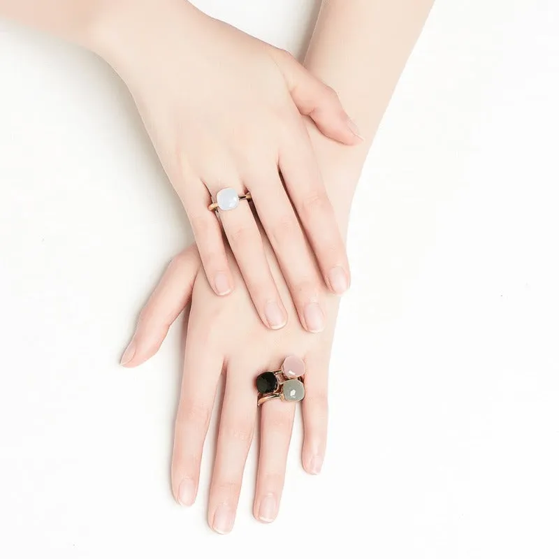 Natural Blue Topaz Ring 14K Rose Gold Women Wedding Jewelry