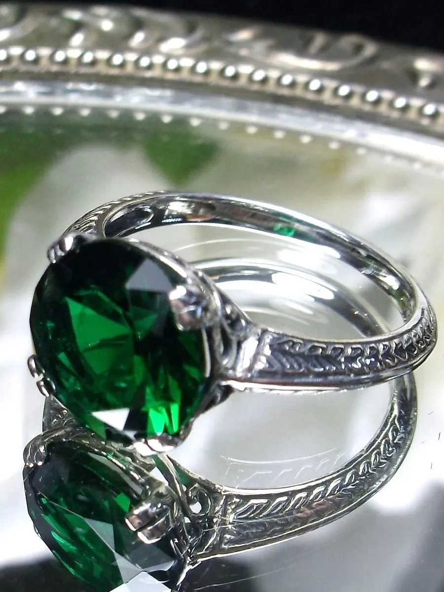 Natural Emerald Ring, Button Ring, Art Deco 1930's Style Jewelry, #D12