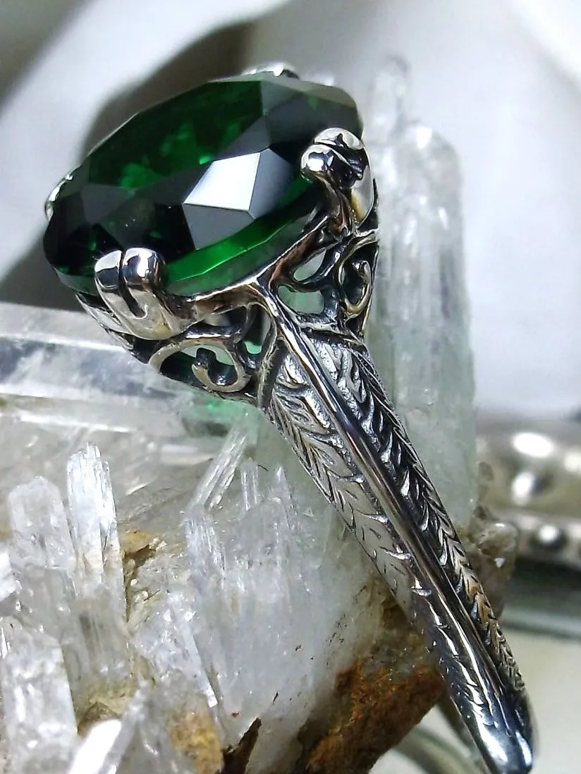 Natural Emerald Ring, Button Ring, Art Deco 1930's Style Jewelry, #D12