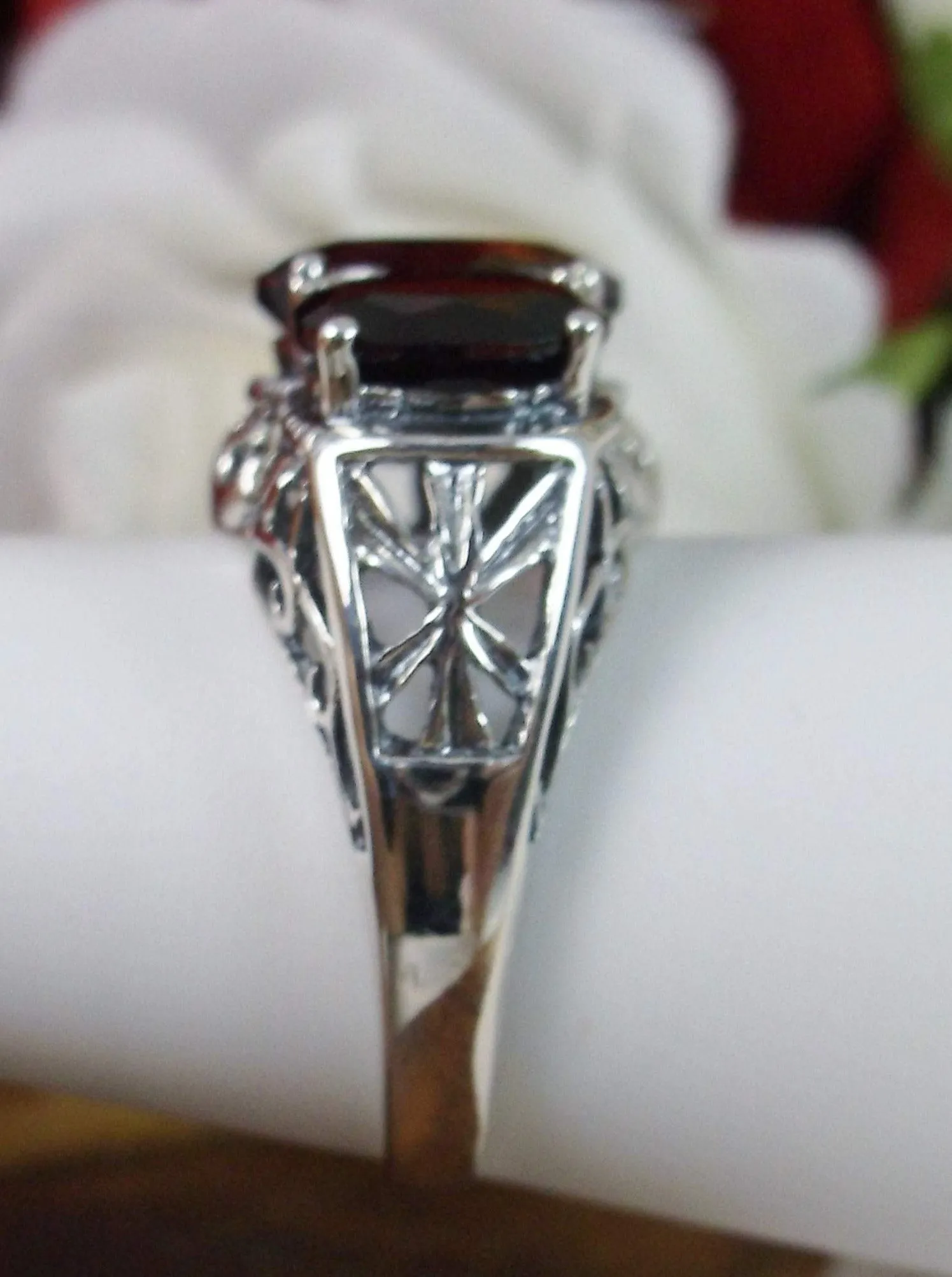 Natural Garnet Ring, Cocktail Ring, Art Deco Jewelry #D36