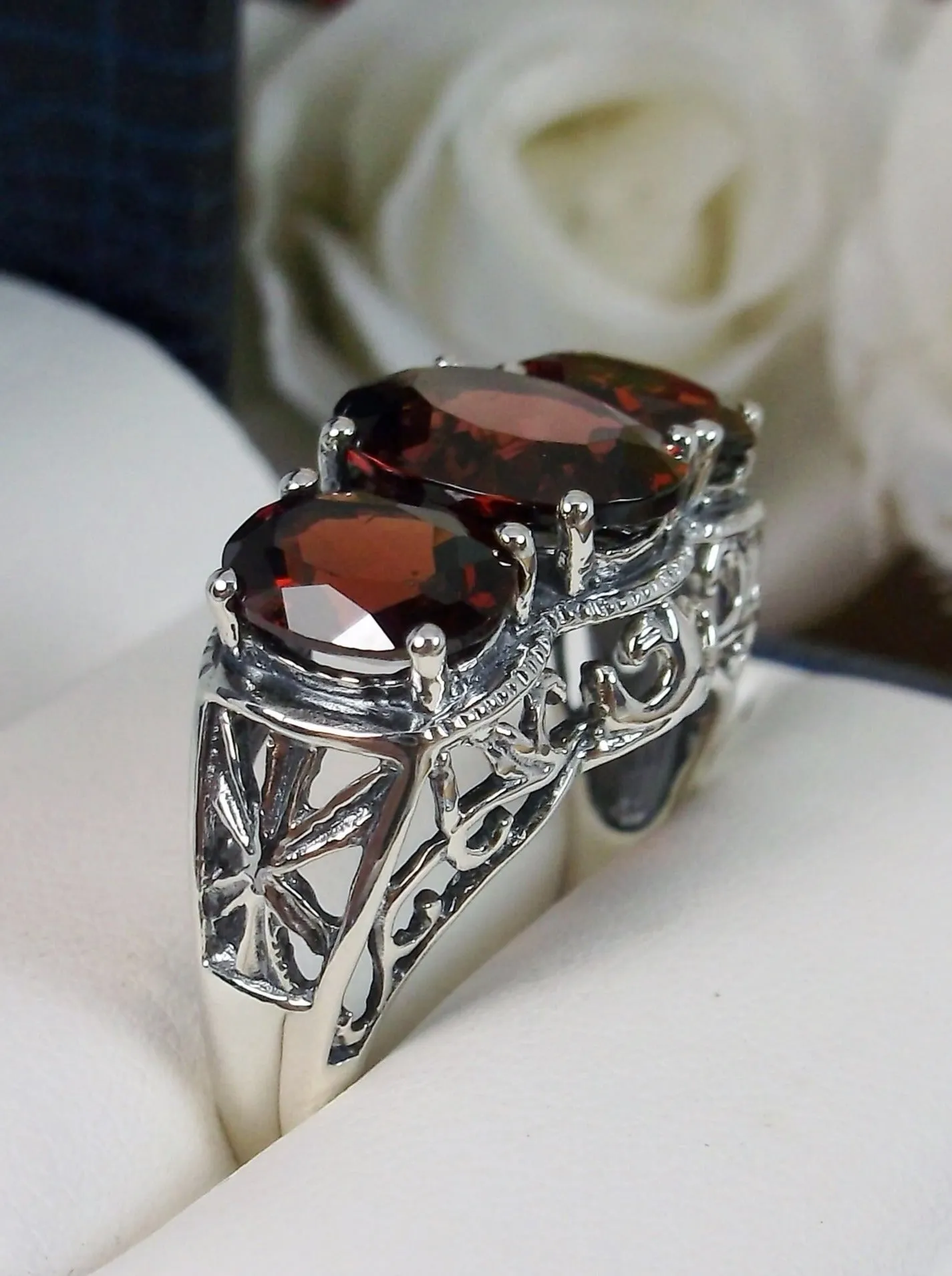 Natural Garnet Ring, Cocktail Ring, Art Deco Jewelry #D36