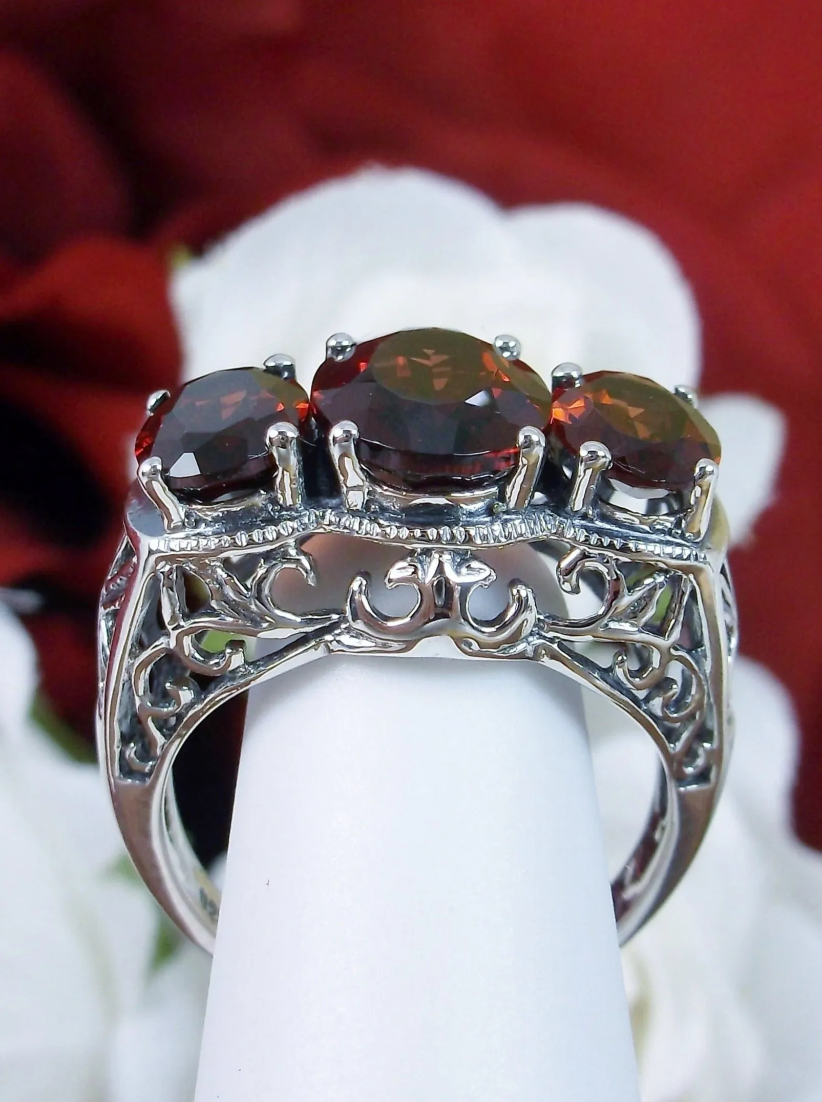 Natural Garnet Ring, Cocktail Ring, Art Deco Jewelry #D36
