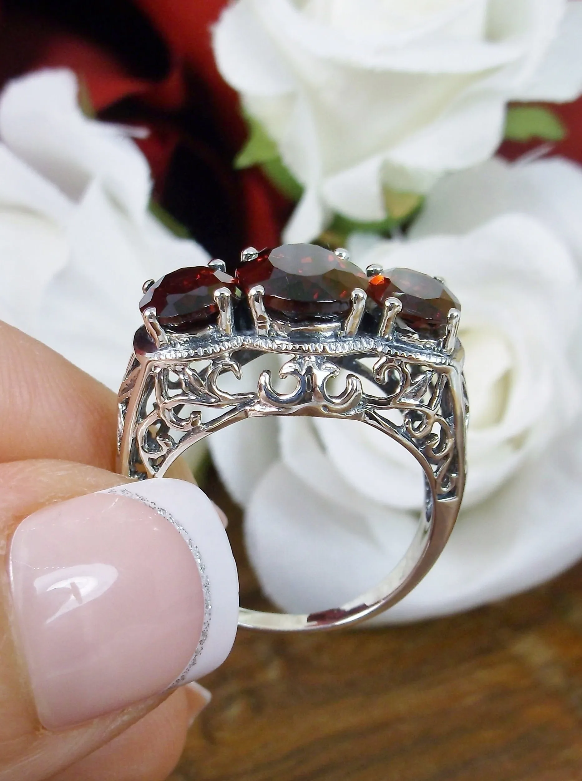 Natural Garnet Ring, Cocktail Ring, Art Deco Jewelry #D36