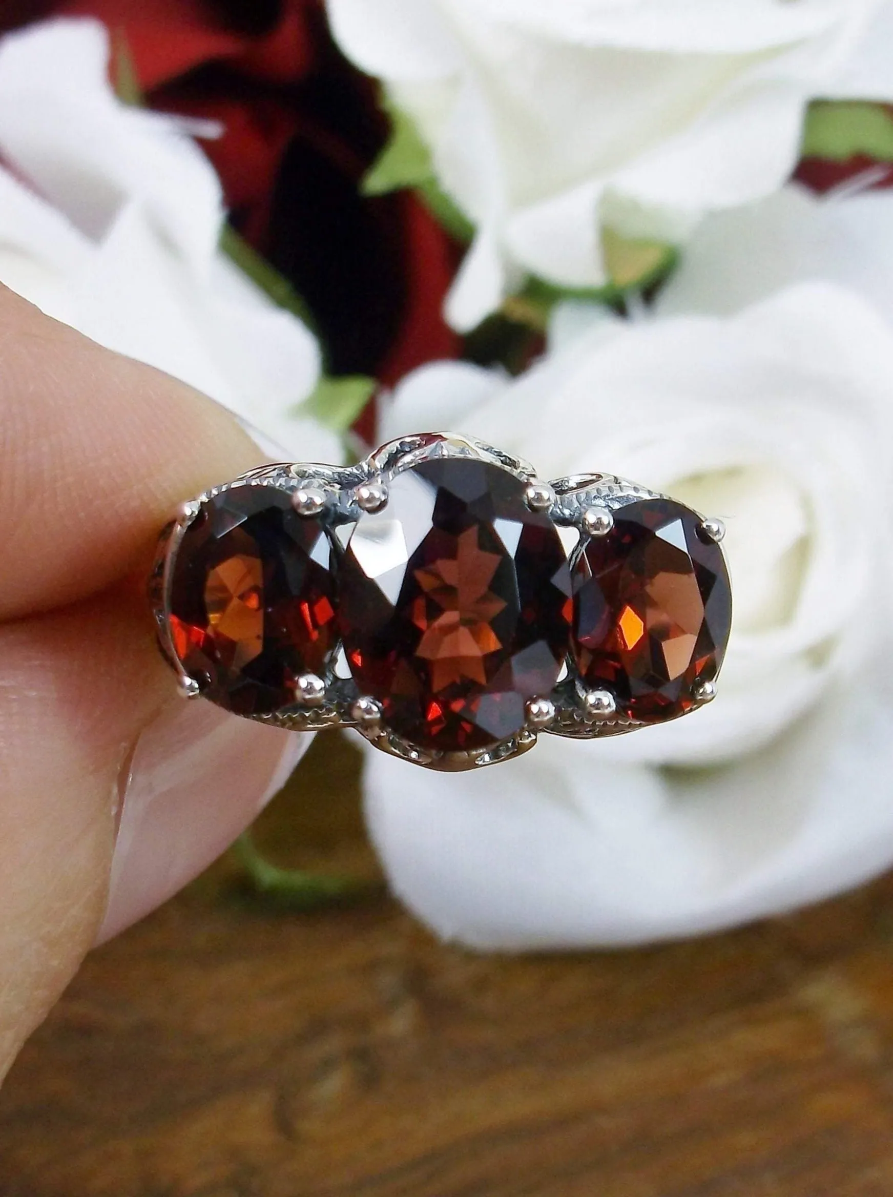 Natural Garnet Ring, Cocktail Ring, Art Deco Jewelry #D36