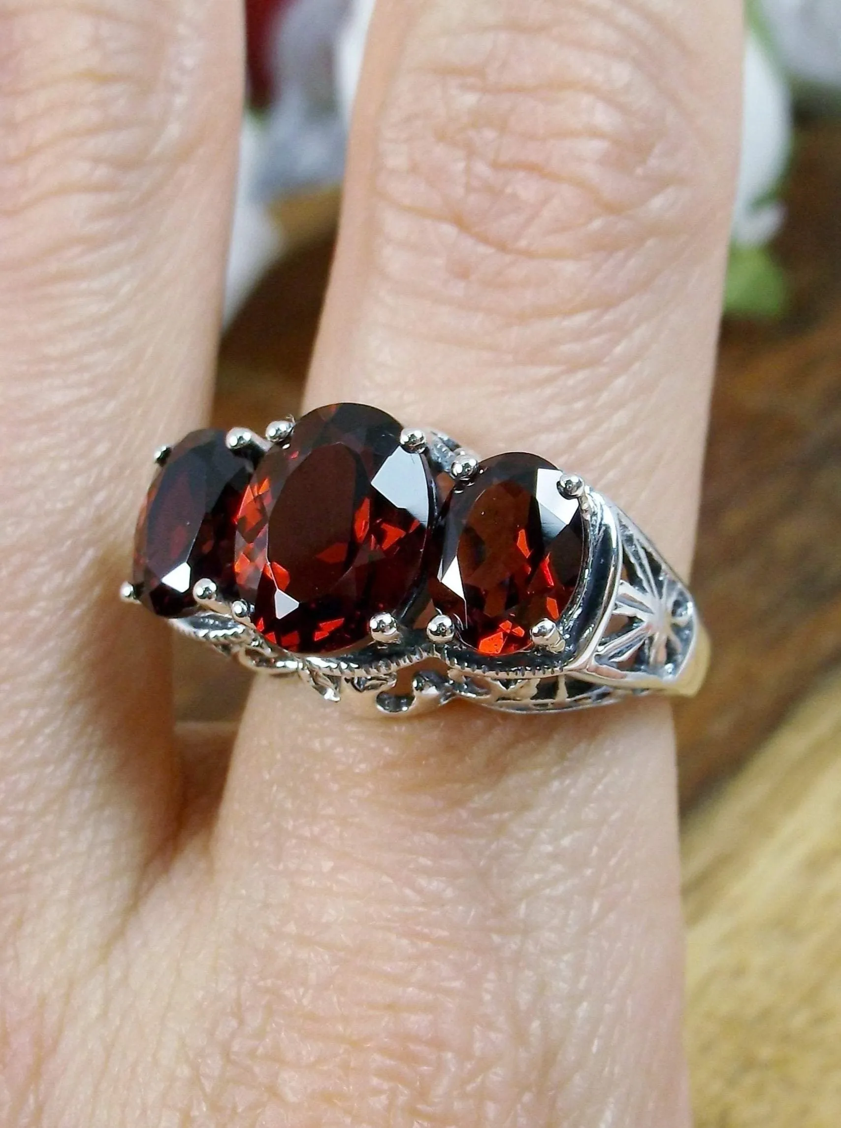 Natural Garnet Ring, Cocktail Ring, Art Deco Jewelry #D36