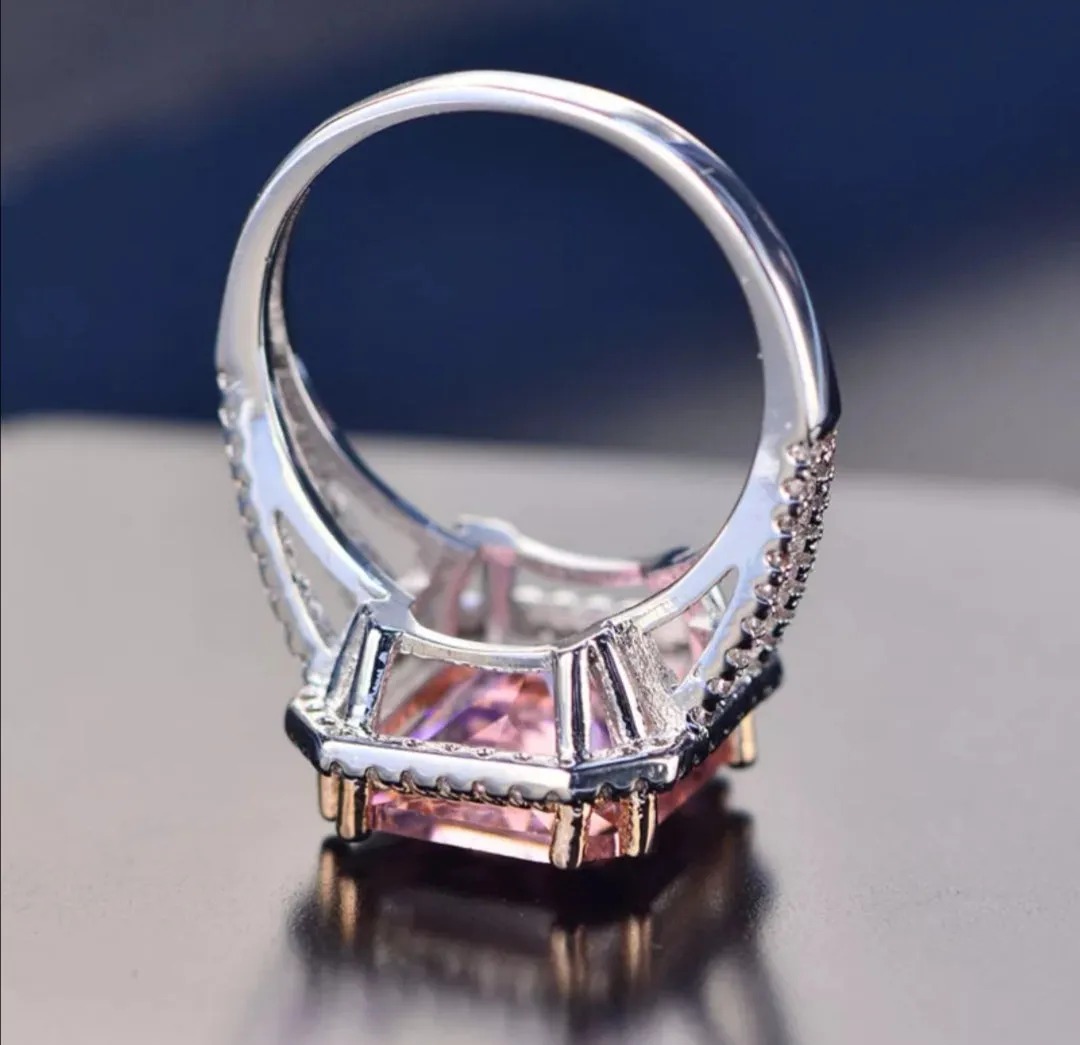 Natural Pink Spinel Gemstone Ring 925 Sterling Silver Women's Wedding Jewelry