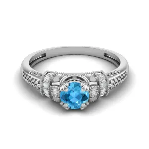 Natural Swiss Blue Topaz Wedding Ring 925 Sterling Silver Bridal Promise Ring