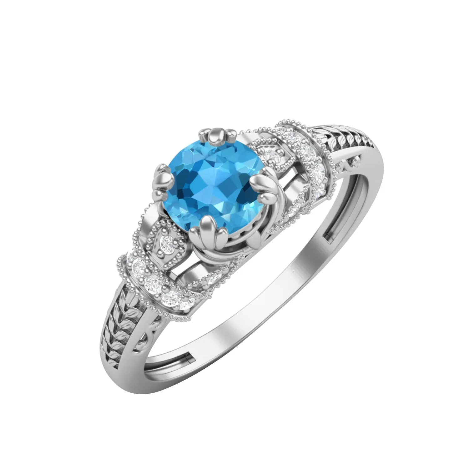 Natural Swiss Blue Topaz Wedding Ring 925 Sterling Silver Bridal Promise Ring