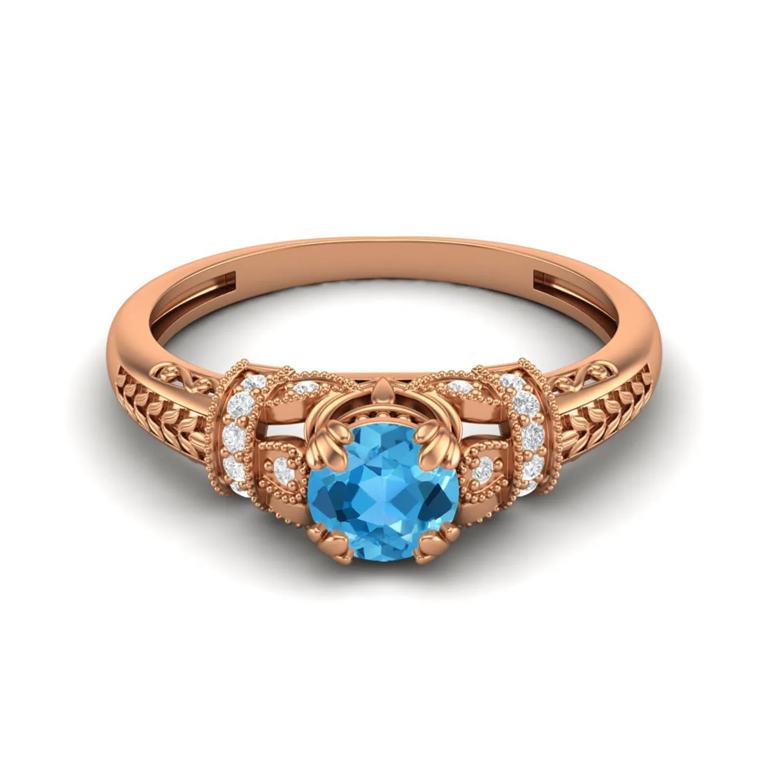 Natural Swiss Blue Topaz Wedding Ring 925 Sterling Silver Bridal Promise Ring