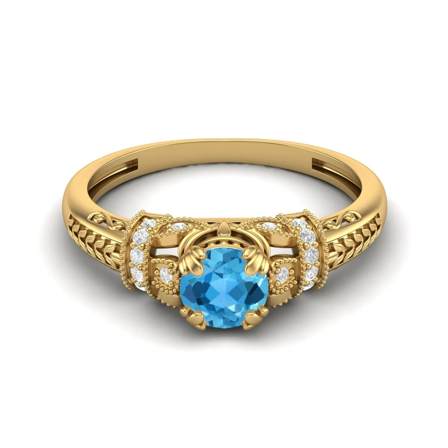 Natural Swiss Blue Topaz Wedding Ring 925 Sterling Silver Bridal Promise Ring
