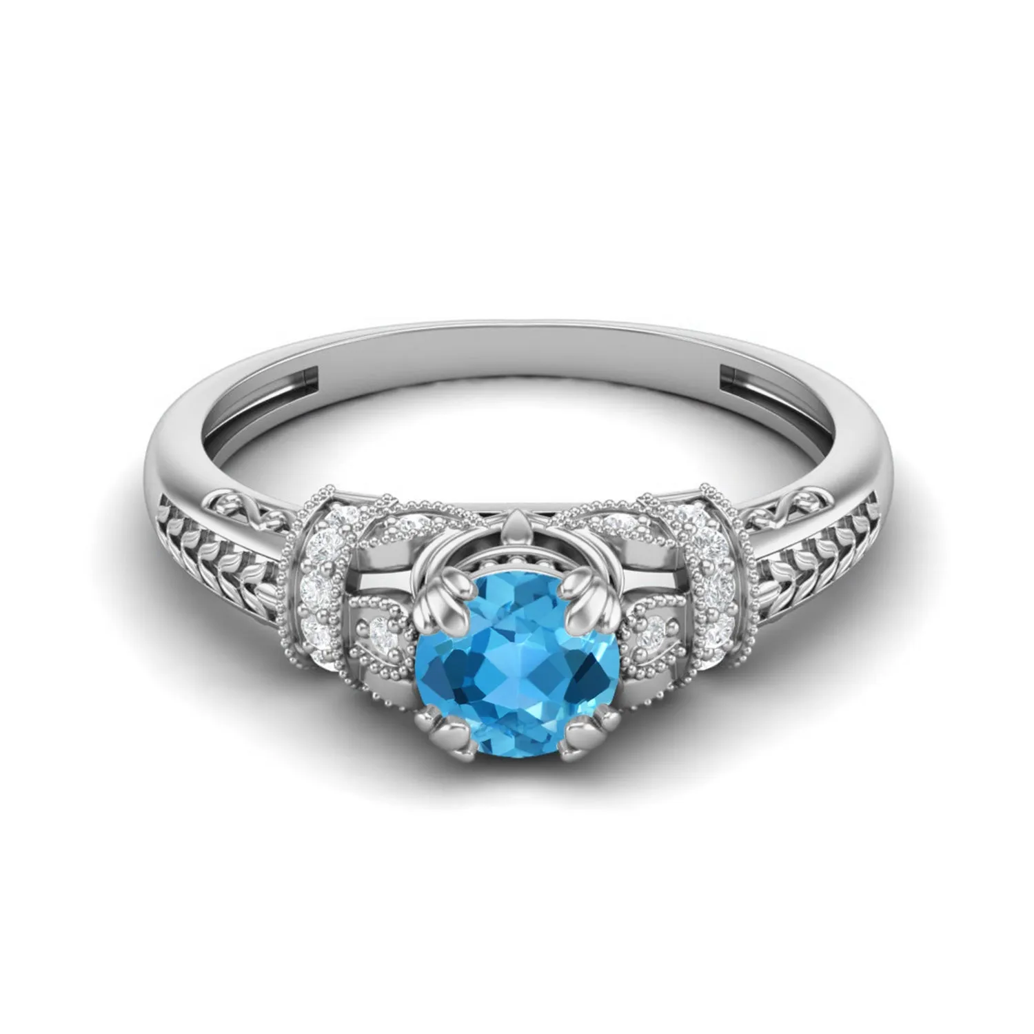 Natural Swiss Blue Topaz Wedding Ring 925 Sterling Silver Bridal Promise Ring