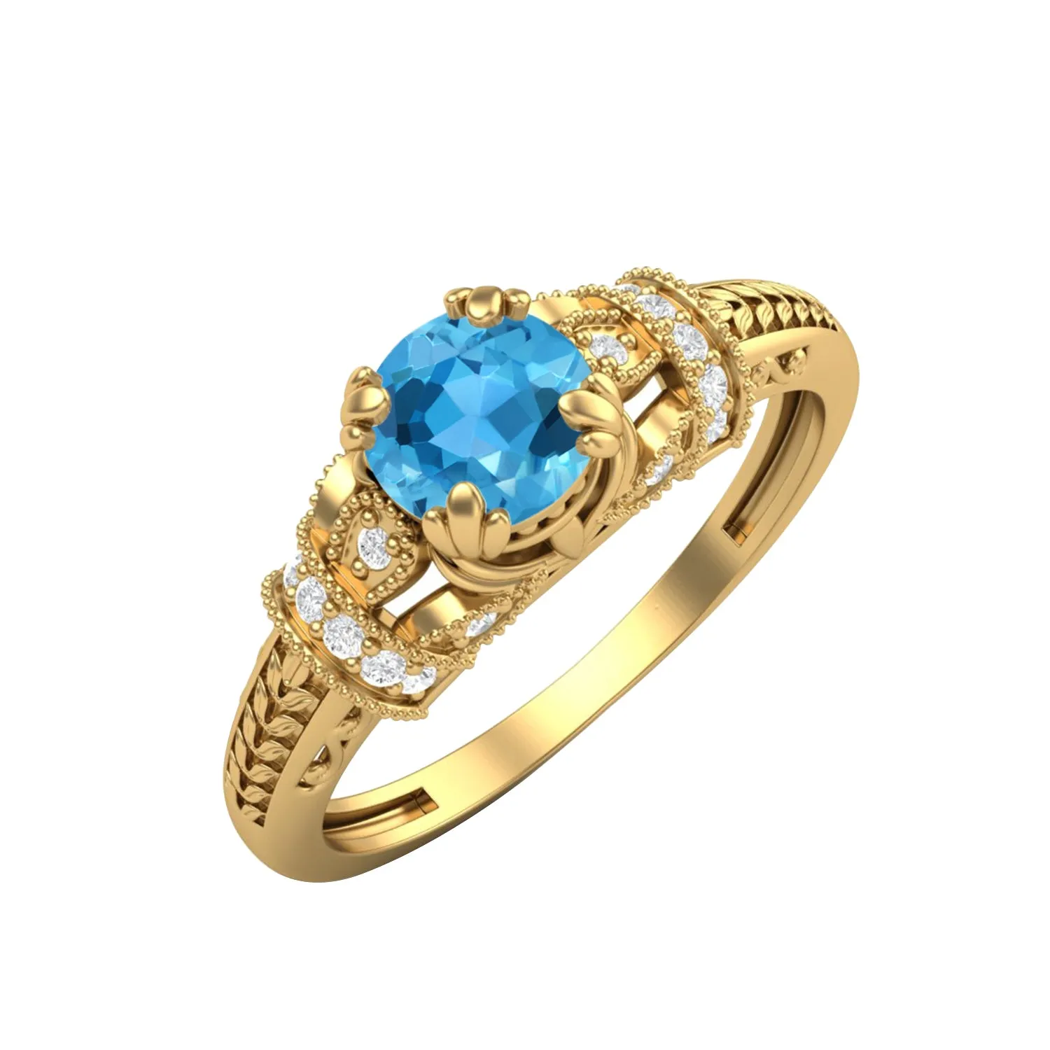 Natural Swiss Blue Topaz Wedding Ring 925 Sterling Silver Bridal Promise Ring