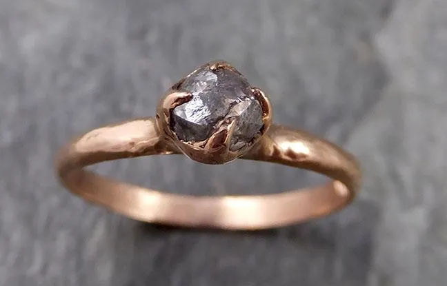natural uncut salt and pepper Diamond Solitaire Engagement 14k rose Gold Wedding Ring byAngeline 1095